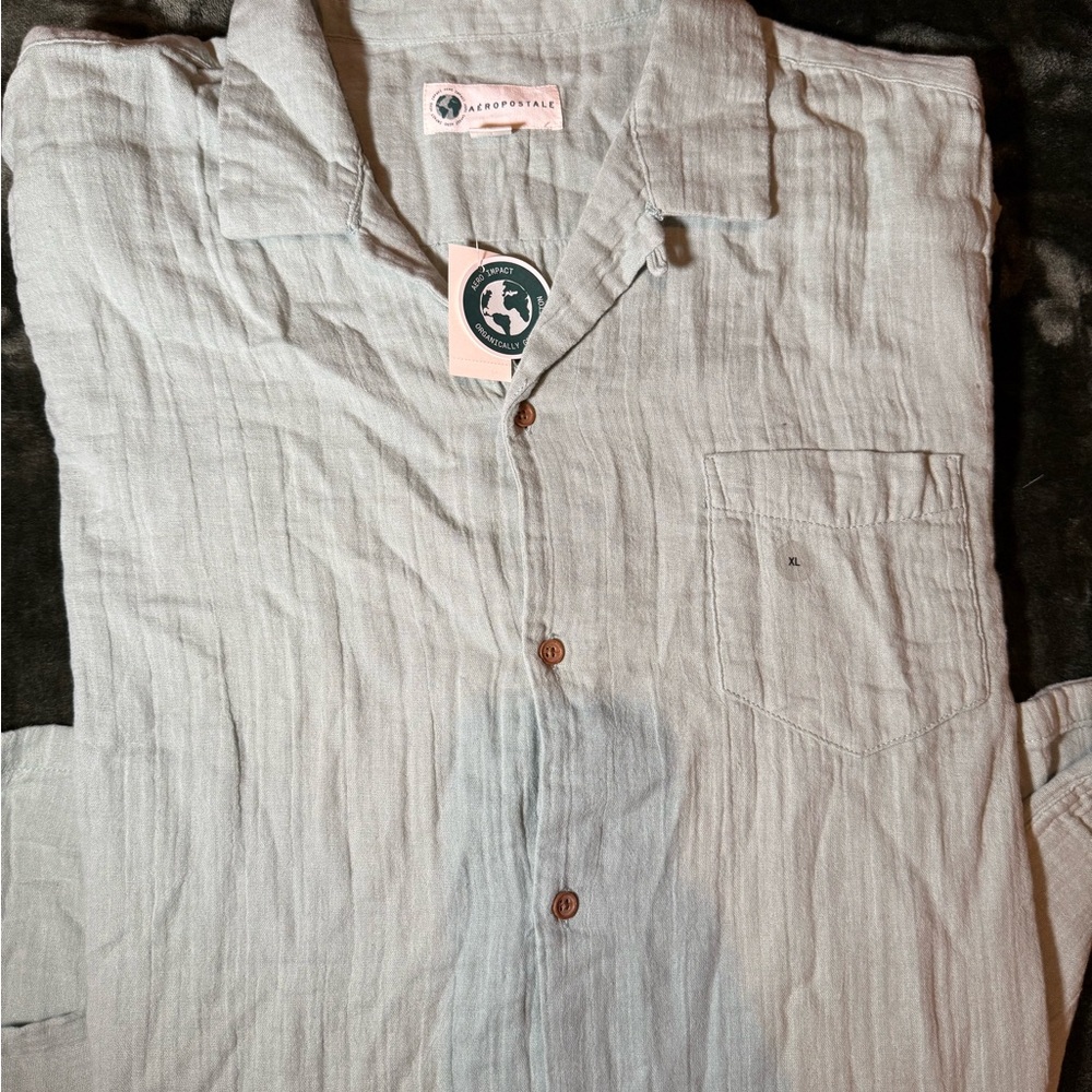 Aeropostale Casual Light Gray Button Down Shirt